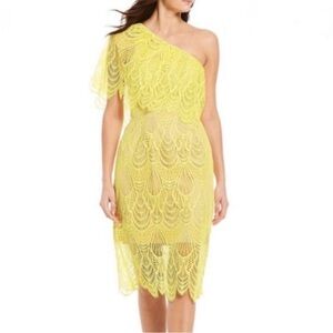 Dress The Population Violet One Shoulder Lace Yellow Dandelion Dress size XS